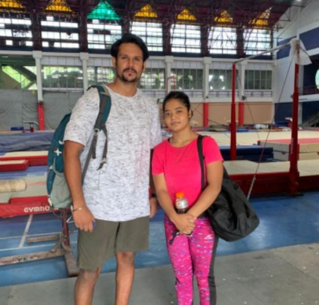 Pranati Nayak with her national coach Lakhan Sharma