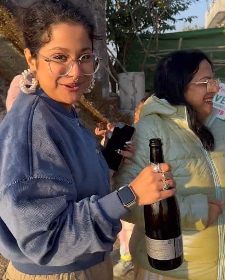 Pranjali Papnai while enjoying an alcoholic beverage