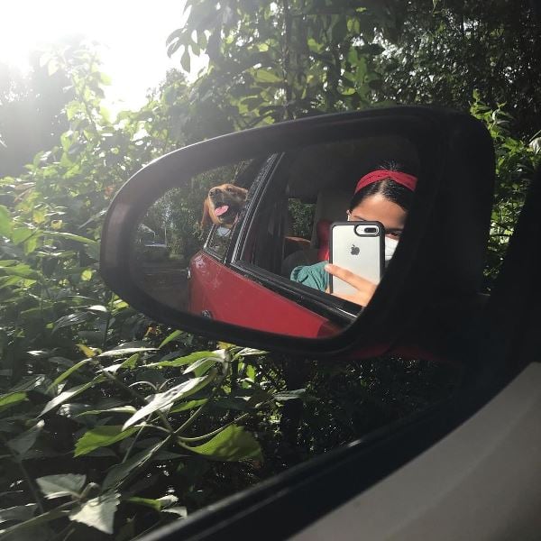 Prarthana Sandeep in a car ride with her pet dog Bruno