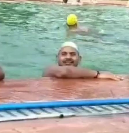 Prashanth Rai while practising swimming