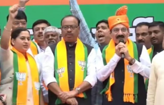 Pratap Dighavkar delivering a speech after joining BJP in 2023