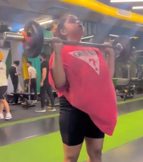 Preet Randhawa working out in a gym