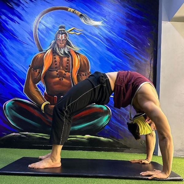 Prem Parija practising yoga