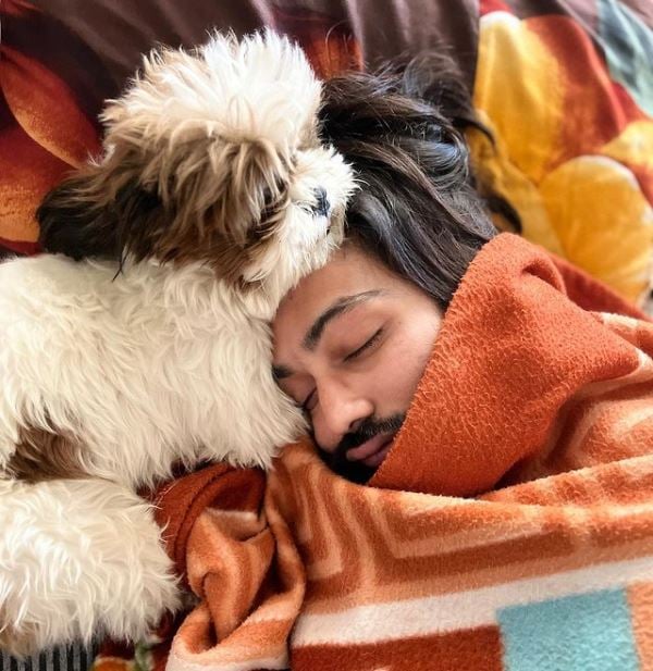 Prem Shilu with his pet dog Chamanlal Shitzu