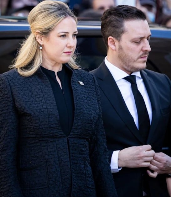 Princess Theodora and Matthew Kumar at the funeral of former King Constantine II of Greece in 2023