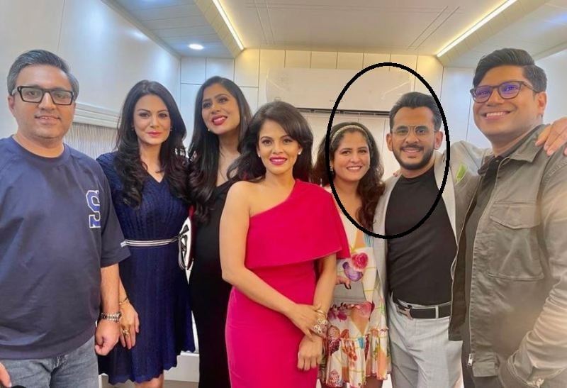 Priya Dagar with her husband and the other judges at the show Shark Tank India