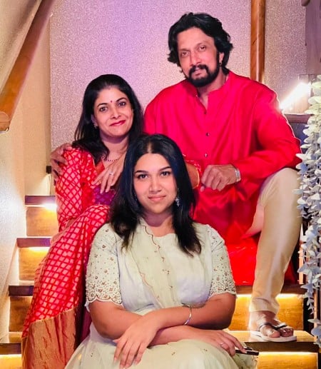 Priya Radhakrishna with Sudeep and Sanvi