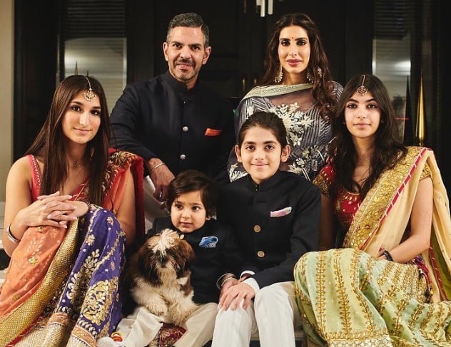 Priya Sachdev with Sunjay Kapur and children