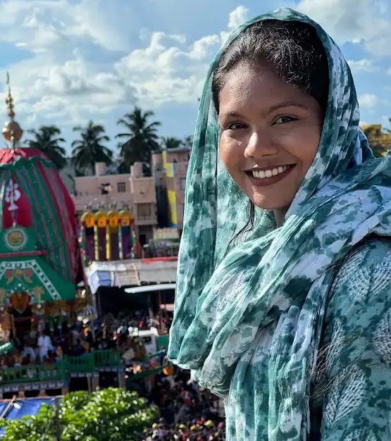Priyanka Senapati during a trip to Jagannath Puri temple