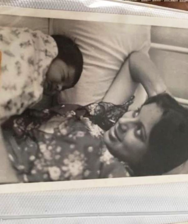 Purab Kohli, along with his mother, as an infant
