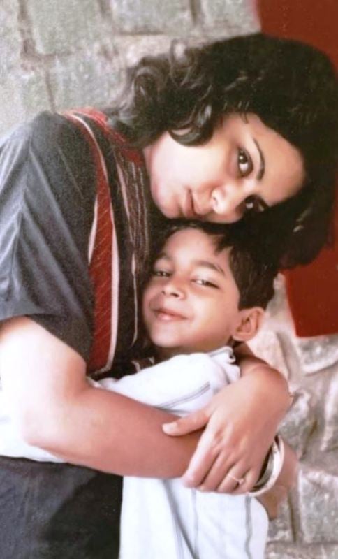 Purab Kohli, along with his mother, during his school days