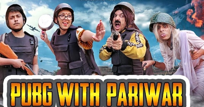 Purav Jha (extreme left) on the poster of the short film PUBG With Pariwar (2019)