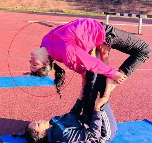 Pushpa Rana while practising yoga
