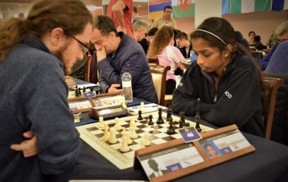 R Vaishali during a chess competition