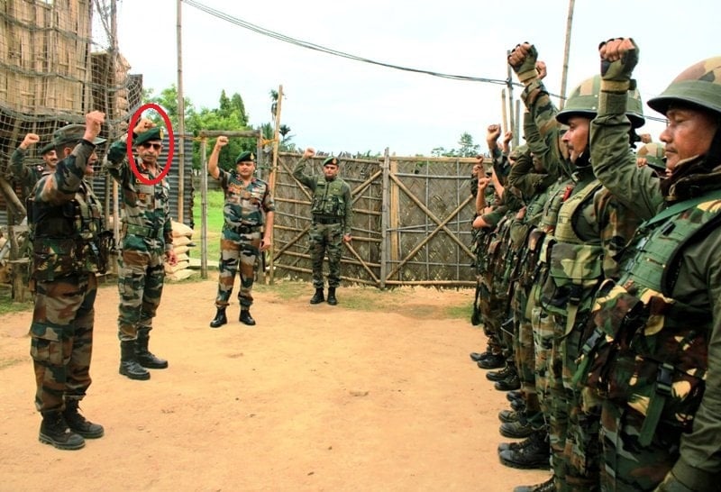 R. C. Tiwari with the Assam Rifles troops during his visit