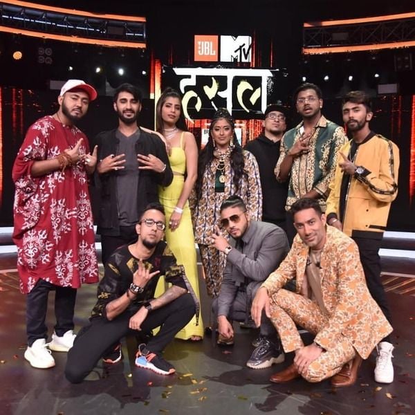 RCR on the stage of MTV Hustle with Raftaar, Raja Kumari, and Nucleya