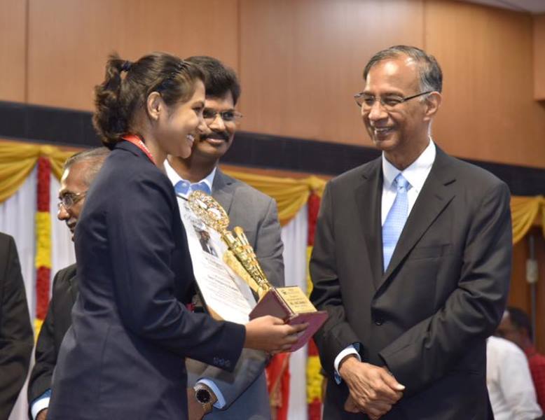 Rachana Krishna receiving Best Outgoing Student Award at VIT, Vellore