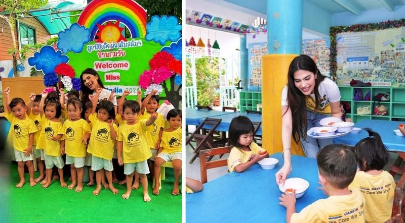 Rachel Gupta with children at the Foundation for Slum Child Care (FSCC) in Bangkok