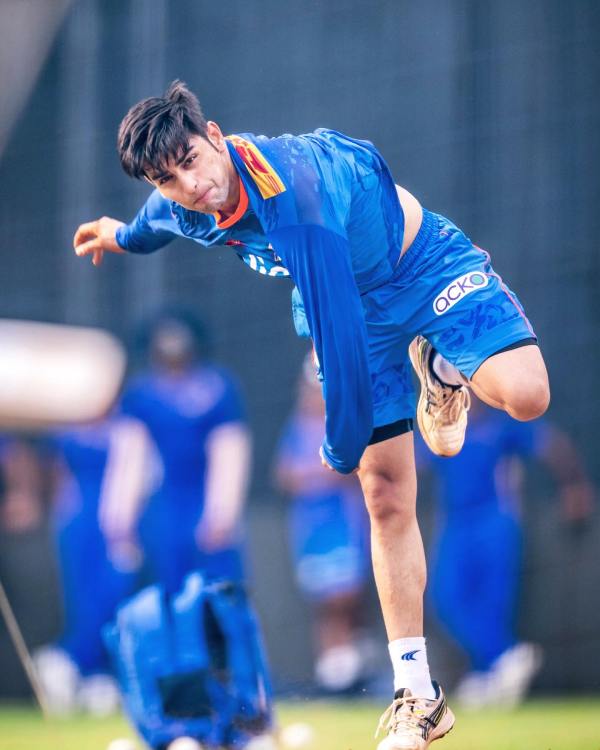 Raghav Goyal during the practice session with Mumbai Indians team