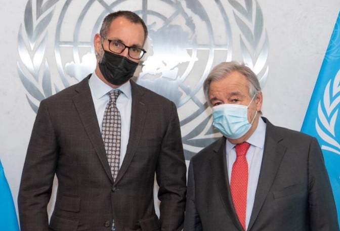 Rahim Al-Hussaini and United Nations Secretary General (UNSG) António Guterres in New York (2022)