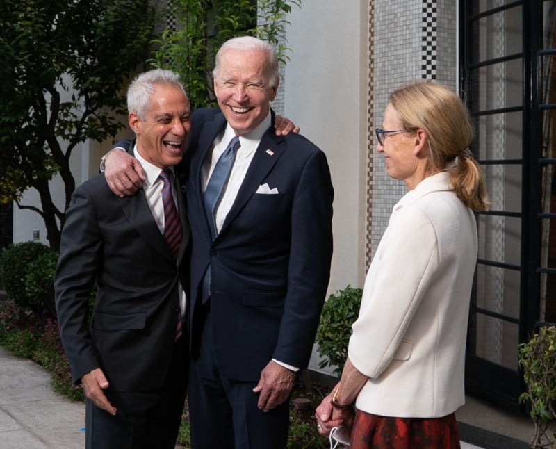 Rahm Emanuel and his wife with President Joe Biden