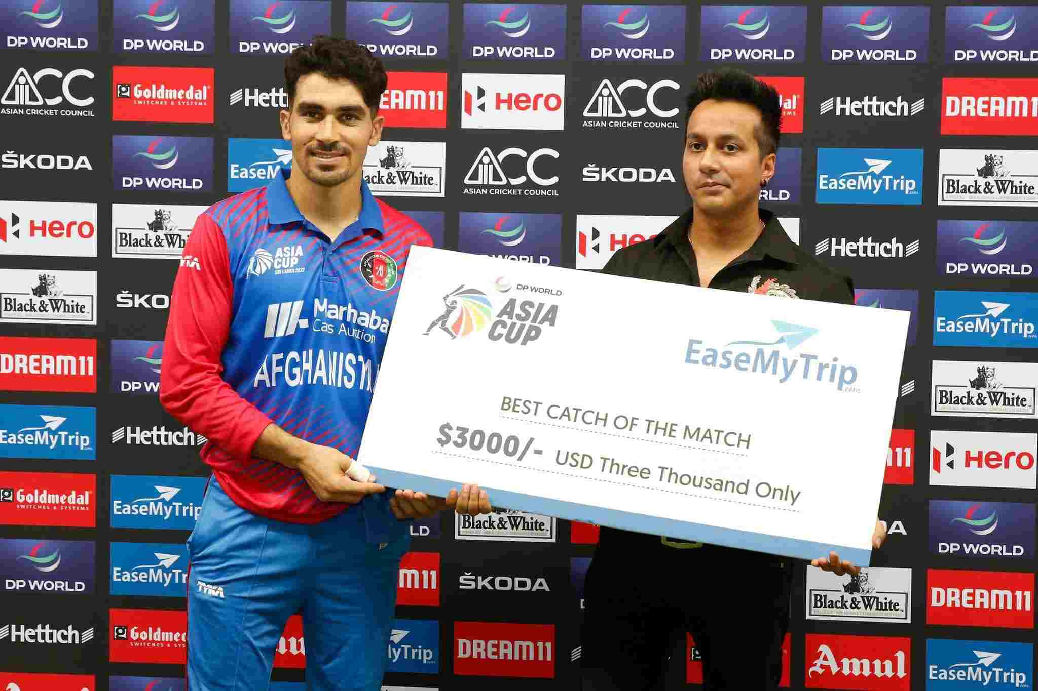 Rahmanullah Gurbaz after winning a Man of the Match award for Afghanistan