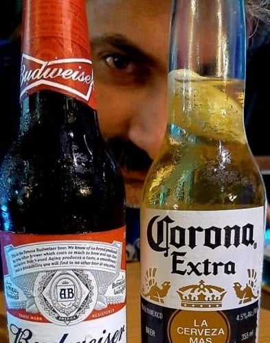 Raj Deepak Shetty with his beer bottles