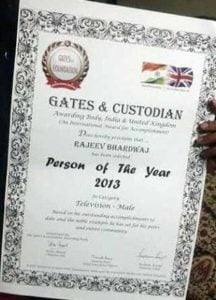 Rajeev Bhardwaj- Certificate of Honour