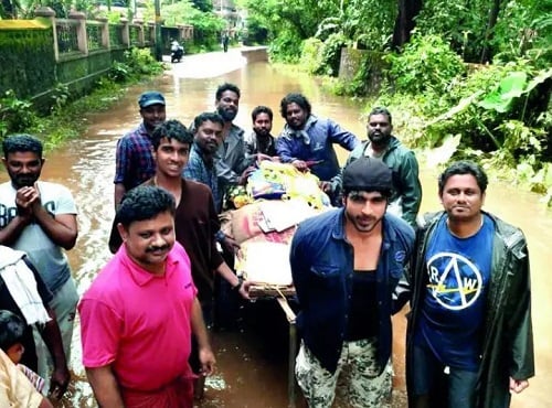 Rajeev Pillai with the rescue team during the Kerala flood