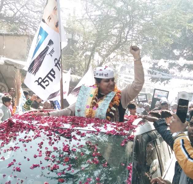 Rakhi Birla after winning the 2020 Delhi Legislative Assembly elections