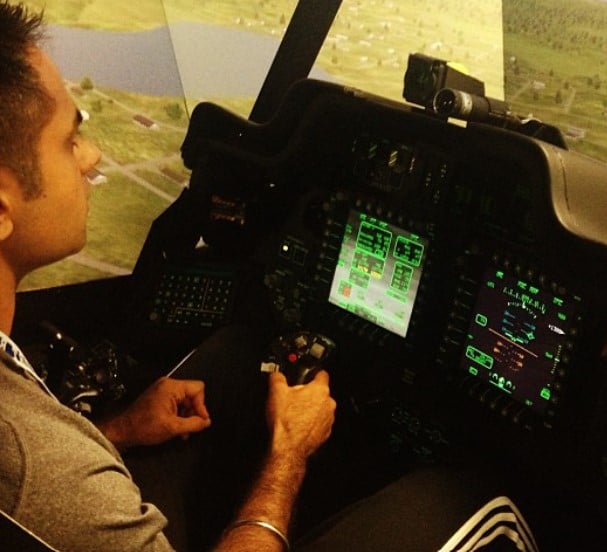 Ramit Sethi while flying an Apache helicopter
