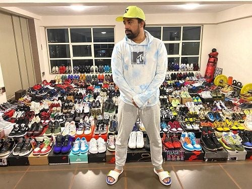 Rannvijay Singha with his collection of sneakers