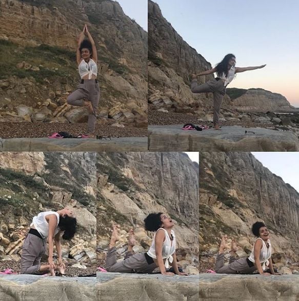 Rashi Raga doing yoga