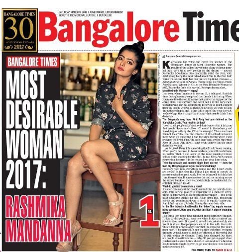 Rashmika Mandanna placed first in Bangalore Times list of