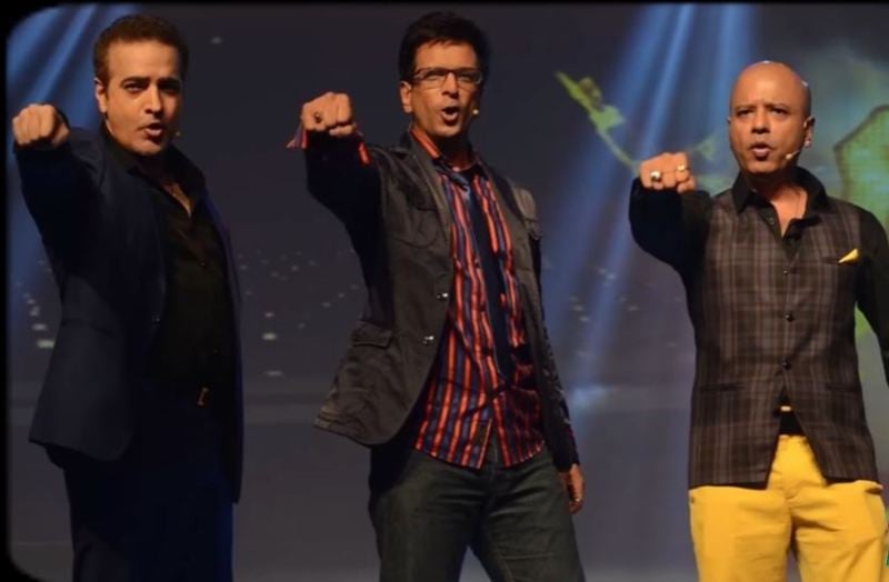Ravi Behl (left), Jaaved Jaffrey (centre), and Naved Jaffrey (right) on the television show 