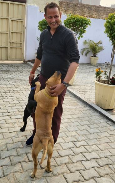 Ravinder Indraj Singh with his pet dogs