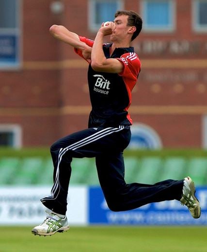 Reece Topley bowling for England Under-19 against SA in 2011