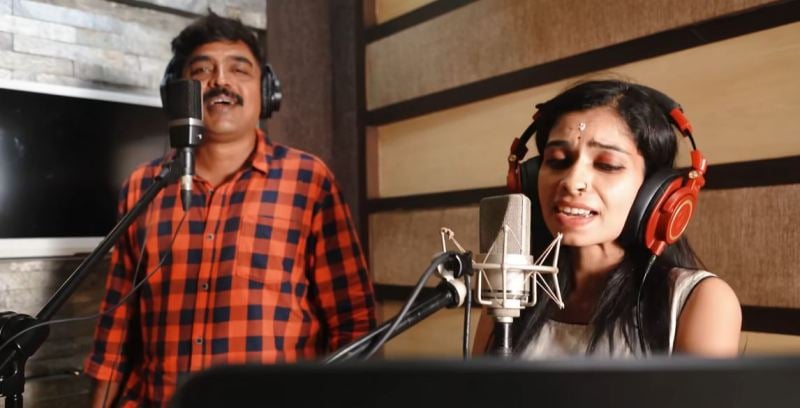 Renu Sudhi and Abhayakumar Alleppey, during the recording of 