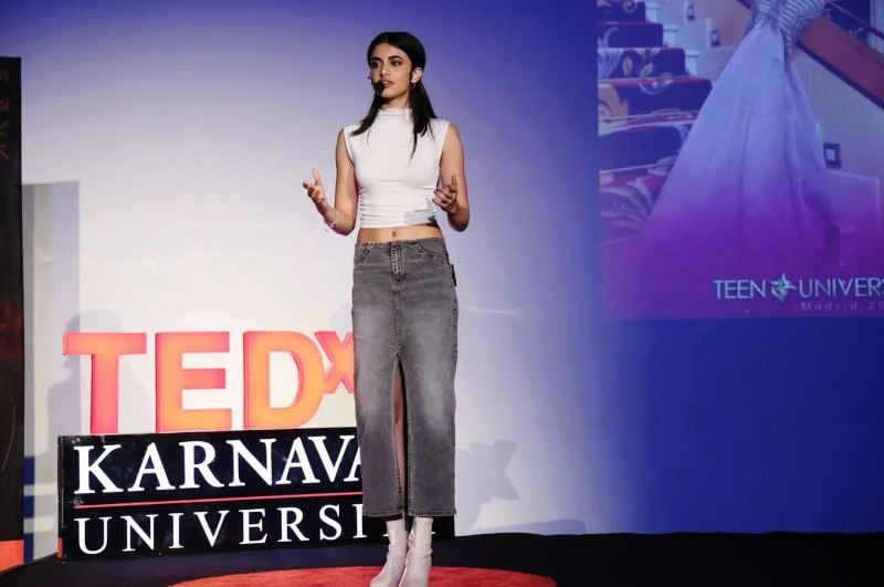 Rhea Singha at a TEDx event held at Karnavati University