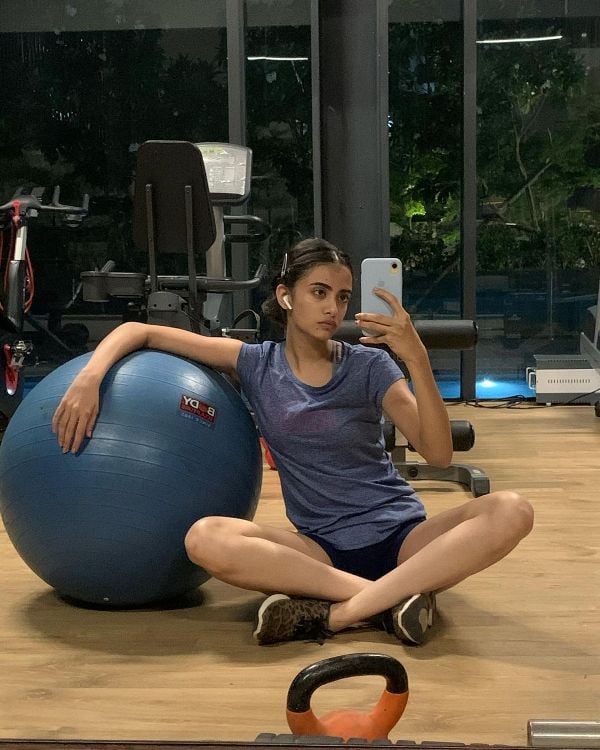 Rhea Singha during a workout session at a gym