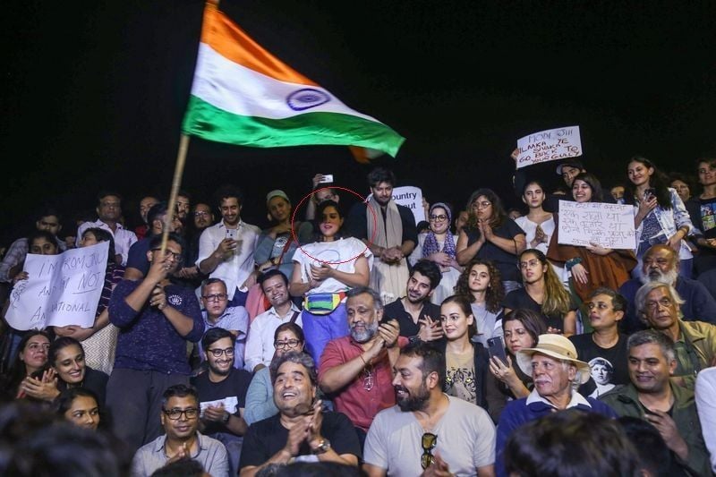 Richa Chadha during a protest along with others to express her support with the students of the Jawaharlal Nehru University (JNU) in Mumbai 