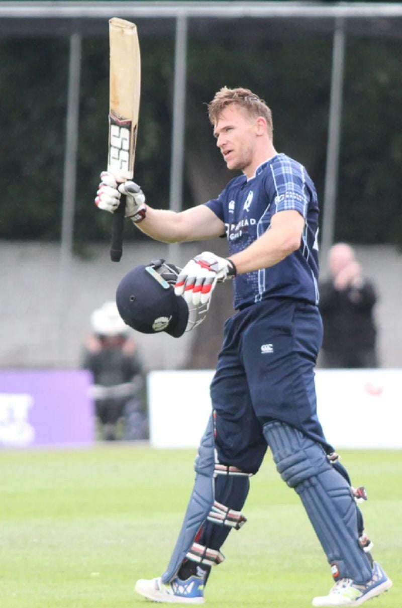 Richie Berrington celebrating his century during a match against Namibia