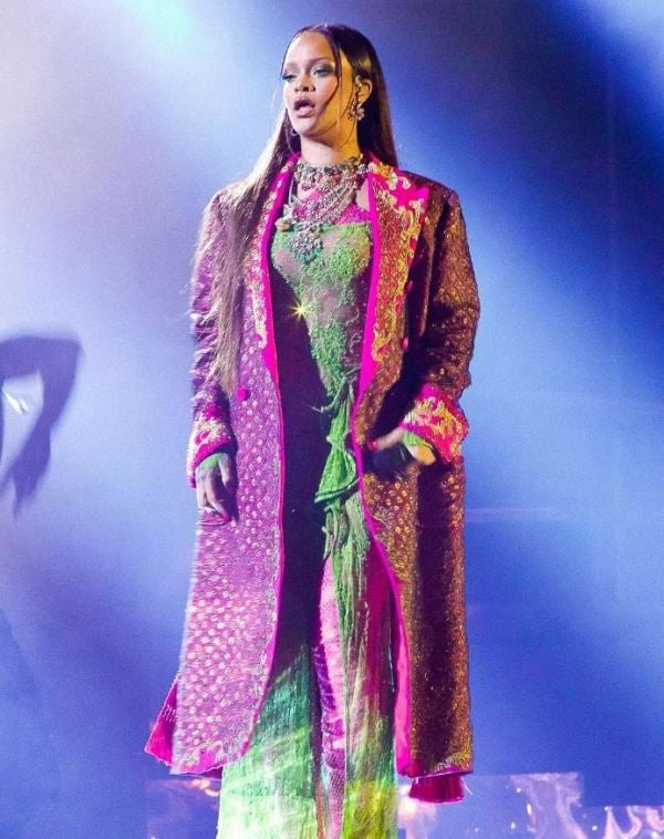 Rihanna adorned a striking pink look complemented by Indian jewelry at the event in Jamnagar, Gujarat, India