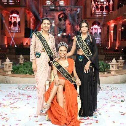 Rinima Borah (middle) on stage as the Miss India Galaxy 2024