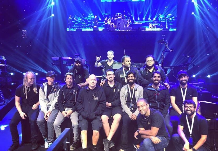 Riyasdeen Shaik Mohamed with his music group at a concert