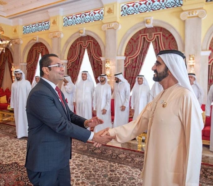 Rizwan Sajan (left) with Sheikh Mohammed Bin Rashid Al Maktoum