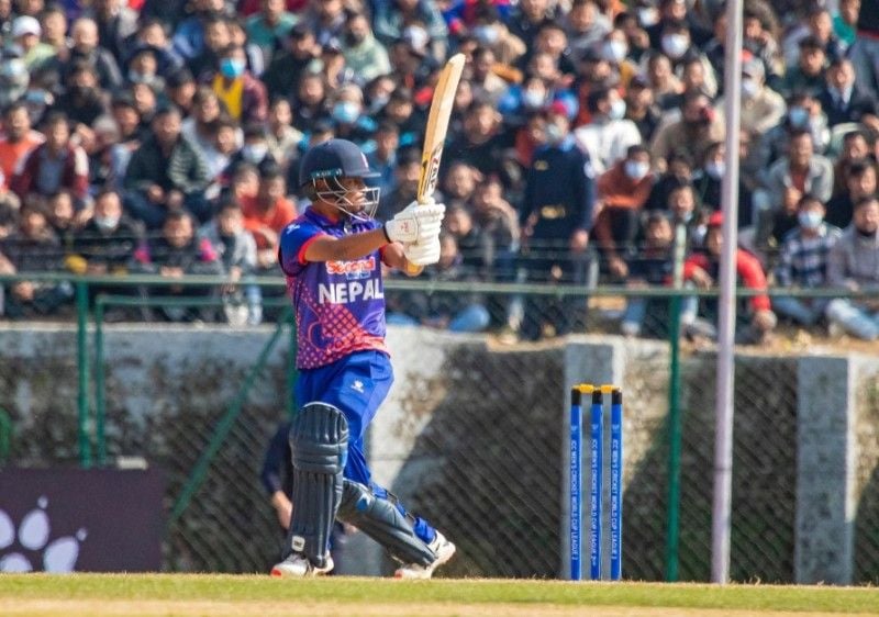 Rohit Paudel playing in an international match