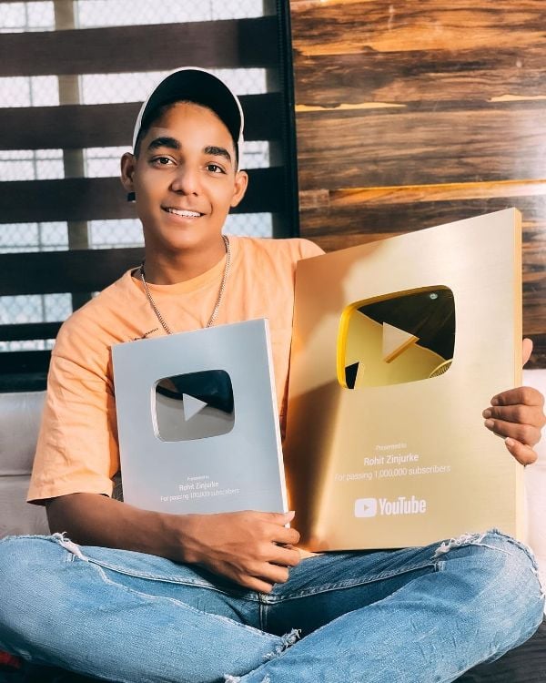 Rohit Zinjurke with the Silver and Gold YouTube Plaques