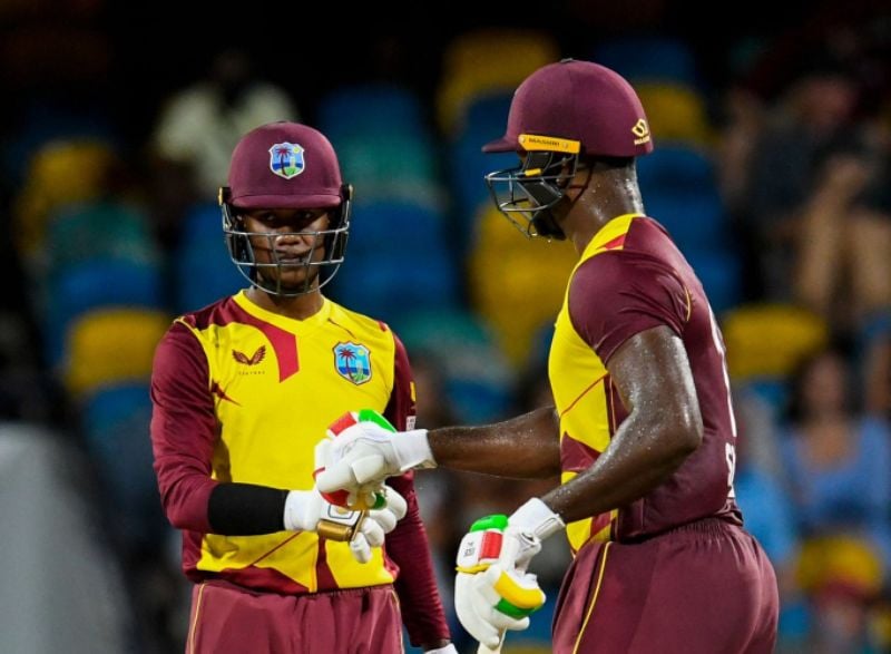 Romario Shepherd and Akeal Hosein during the match