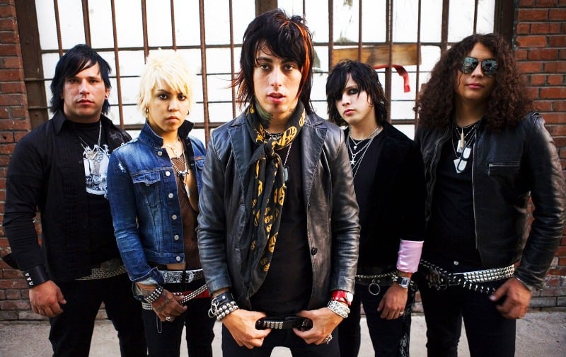 Ronnie Radke (centre) with other band members from Escape the Fate